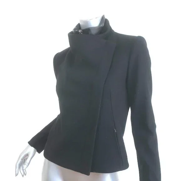 Helmut Lang Radar Double-Zip Jacket Black Felt & Lamb Leather Size Petite